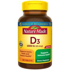 Frasco de Nature Made vitamina D3 1000 UI con 300 tabletas