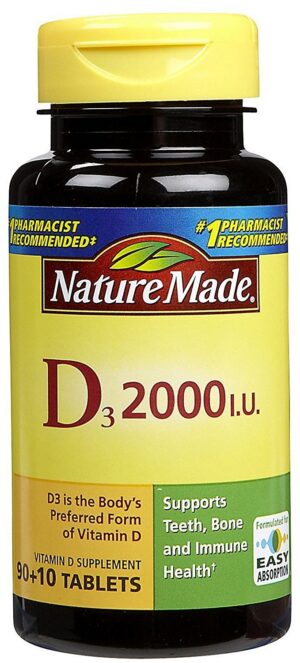 Botella de Nature Made Vitamina D3 2000 UI tableta con 100 unidades