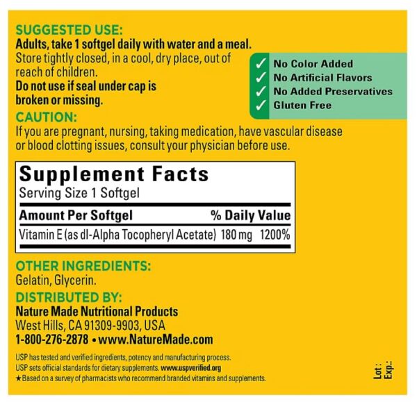 Etiqueta Nature Made Vitamina E 400 UI