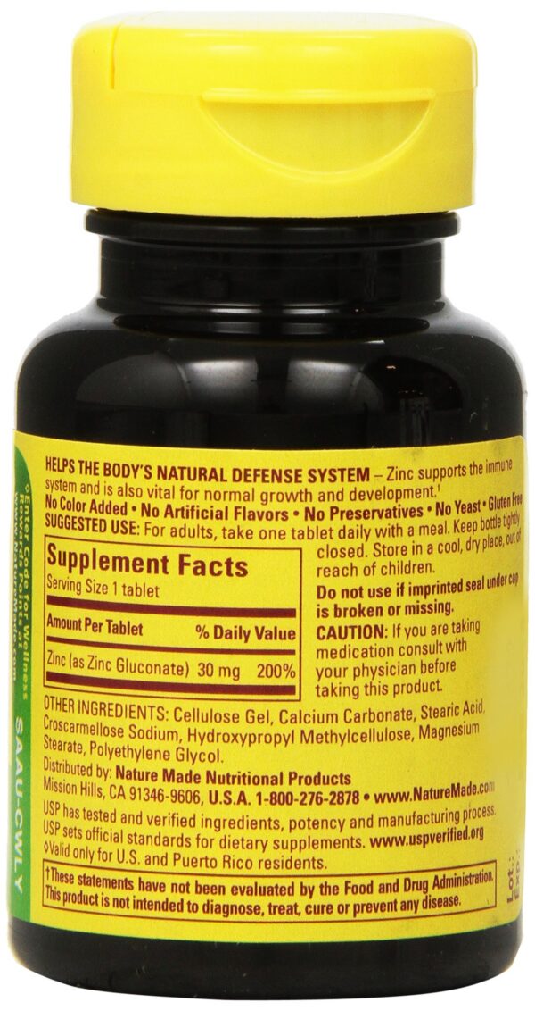 Etiqueta de zinc Nature Made 30 mg