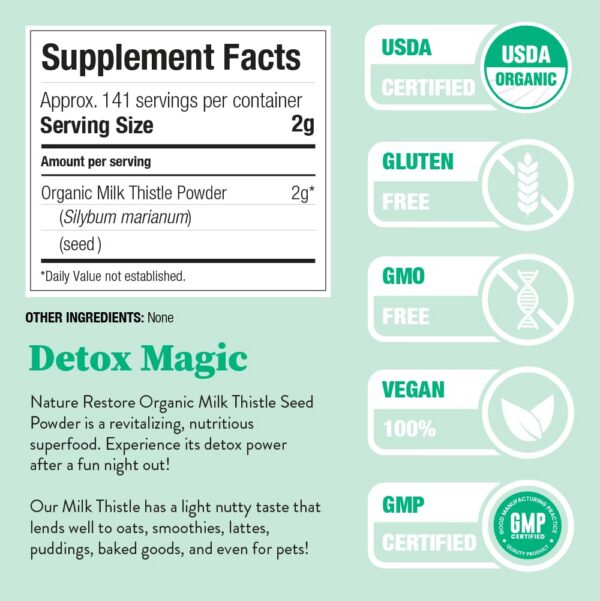 Polvo cardo mariano orgánico Nature Restore semilla detox natural