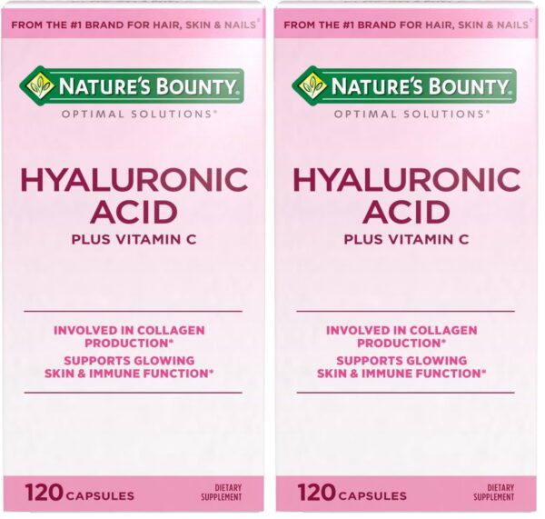 Frente del frasco Nature's Bounty Vitamina C y ácido hialurónico