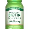 Envase frontal Nature's Truth Biotina 10.000 mcg cápsulas blandas