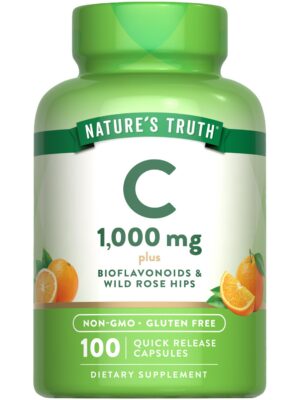 Frente del frasco Nature's Truth vitamina C 1000 mg cápsulas