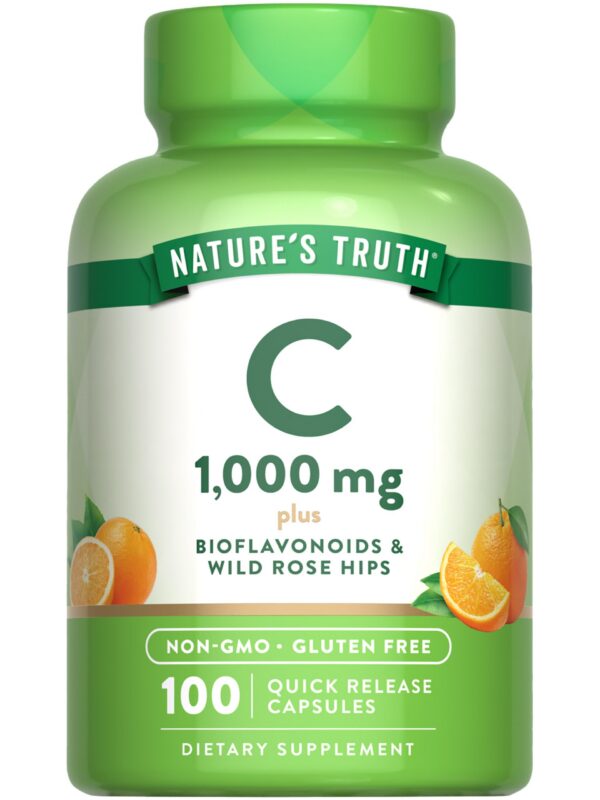 Frente del frasco Nature's Truth vitamina C 1000 mg cápsulas