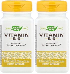 Frasco y etiqueta del suplemento Nature's Way Vitamina B-6