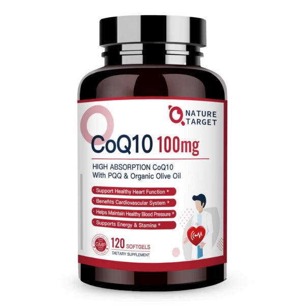 Botella Nature Target CoQ10 100 mg con etiqueta