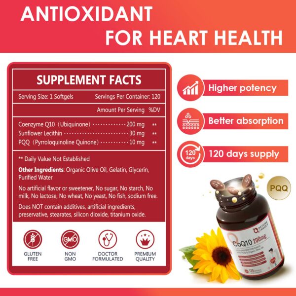 Etiqueta del frasco CoQ10 200 mg softgels