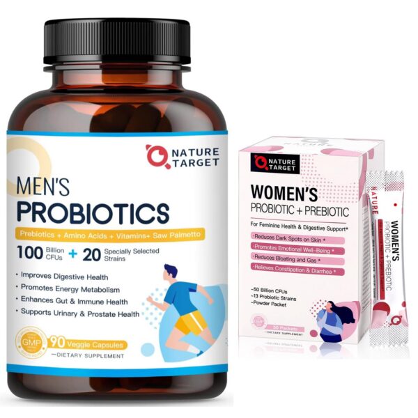 NATURE TARGET polvo probiótico 100 mil millones CFU para salud intestinal