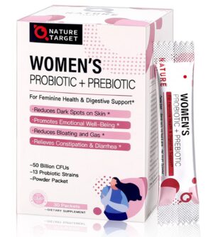 Version 1.0.0 NATURE TARGET probióticos en polvo para mujeres caja frontal