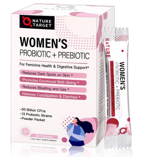 Version 1.0.0 NATURE TARGET probióticos en polvo para mujeres caja frontal