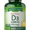 Etiqueta frontal de Nature's Truth Vitamina D3 5000 UI