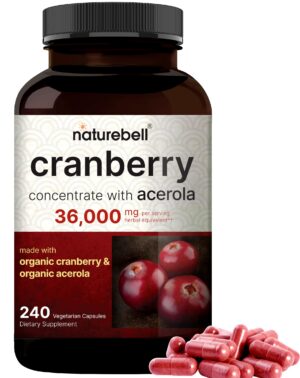 Naturebell Cranberry suplemento orgánico para salud urinaria 240 cápsulas