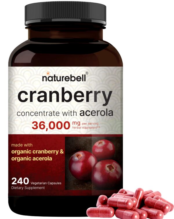 Naturebell Cranberry suplemento orgánico para salud urinaria 240 cápsulas