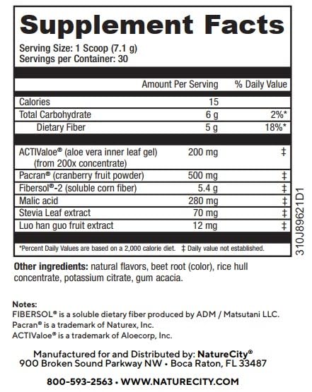 NatureCity AloeCran paquete presentación polvo para bebida saludable