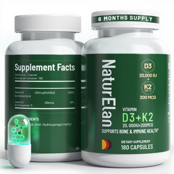Frente de la botella NaturElan Vitamin D3 K2
