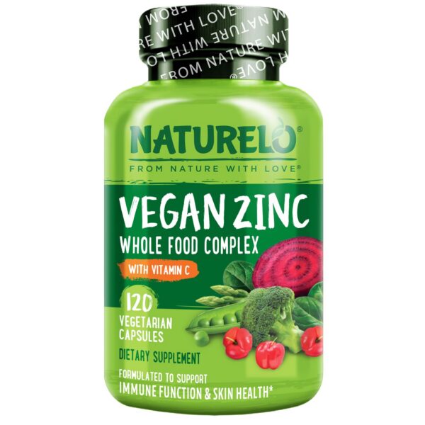 Frasco de cápsulas veganas de zinc NATURELO para salud inmune