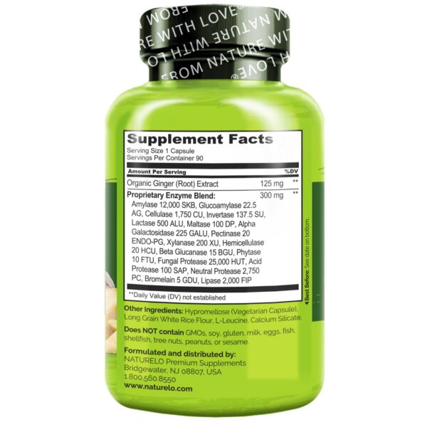 Etiqueta del producto NATURELO enzimas digestivas y jengibre
