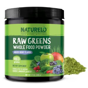 NATURELO Raw Greens superalimento polvo mezcla frutos rojos