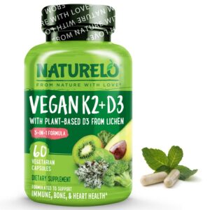 NATURELO vitamina D3 K2 cápsulas veganas suplemento saludable huesos corazón