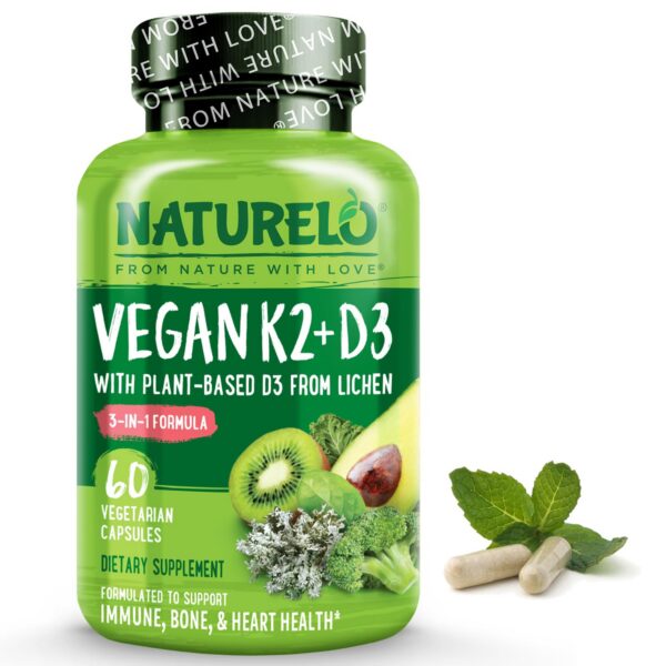 Version 1.0.0 NATURELO vitamina D3 K2 cápsulas veganas suplemento saludable huesos corazón