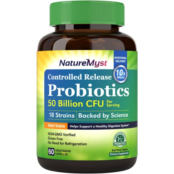 NatureMyst probióticos suplemento 50 mil millones CFU botella frontal