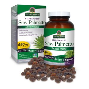 Frasco de cápsulas Nature's Answer Saw Palmetto 690 mg 120 unidades