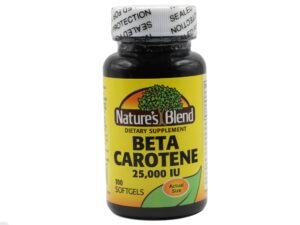 Frasco Nature's Blend Beta Carotene 25,000 UI 100 cápsulas blandas
