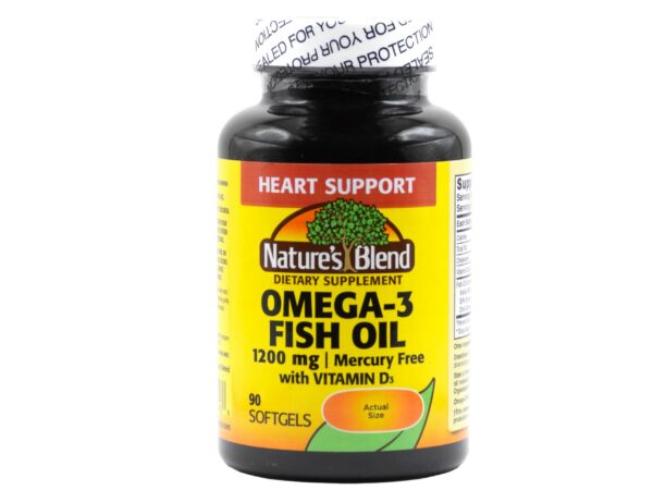 Frasco de Nature's Blend omega-3 con etiqueta