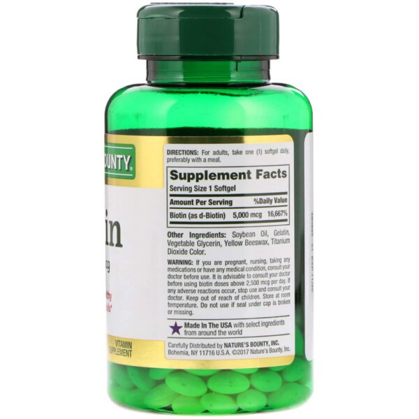 Frasco Nature's Bounty biotina 5000 mcg liberación rápida
