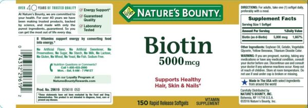 Nature's Bounty Biotina 5000 mcg etiqueta