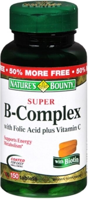 Nature's Bounty complejo b ácido fólico vitamina c 150 tabletas frasco