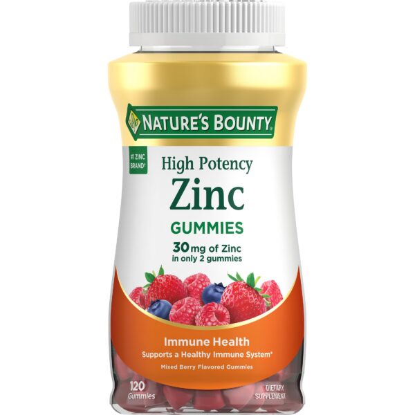 Frente de frasco Nature's Bounty gomitas zinc