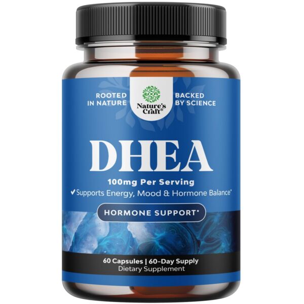 Frente de la etiqueta DHEA 100 mg Natures Craft