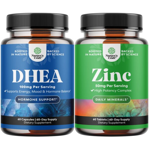 Frasco del suplemento DHEA y Zinc