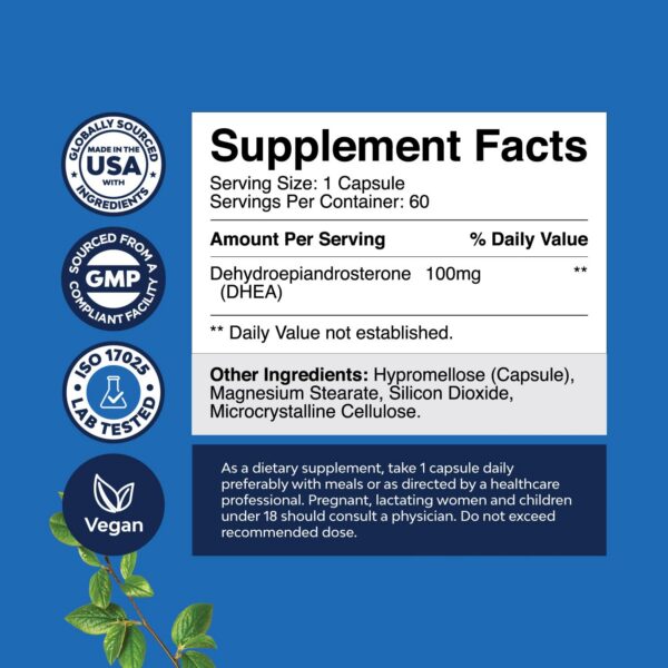 Etiqueta lateral de DHEA 100 mg
