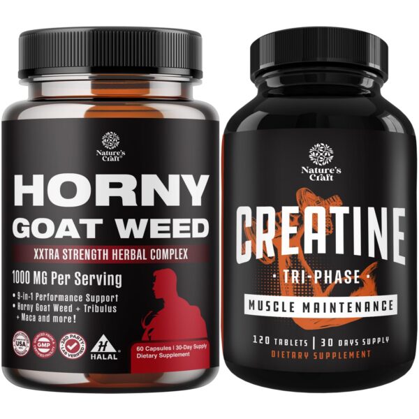 Paquete frontal suplemento Natures Craft extracto de Hierba Cabra y creatina