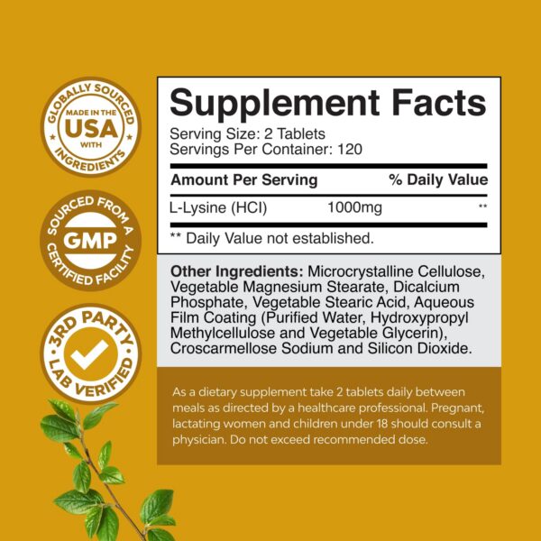 Frente de Nature's Craft L-Lysine 1000 mg