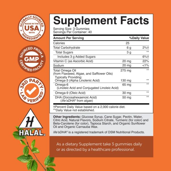 Frente del envase de omega-3 para adultos