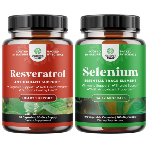 Frente del frasco Resveratrol Trans y Selenio Puro