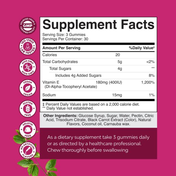 Etiqueta frontal de Vitamin E Gummies