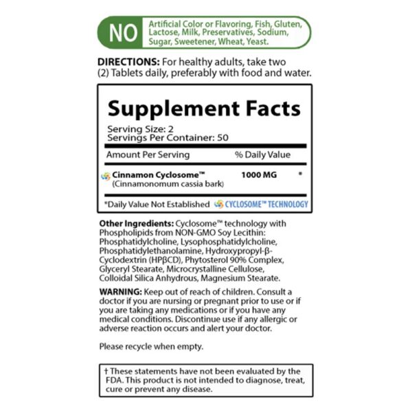Etiqueta trasera suplemento canela Nature's Essentials