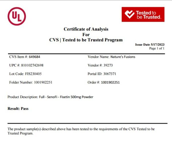 Etiqueta y cápsulas de fisetina