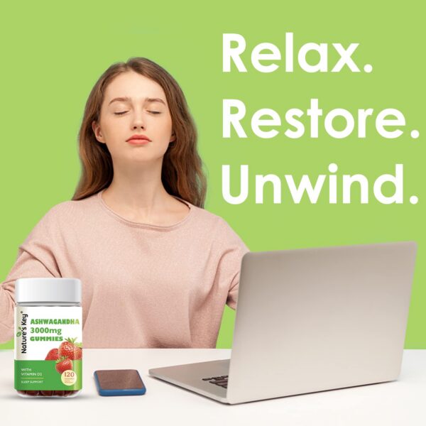 Version 1.0.0 Frasco abierto gomitas Ashwagandha Nature's Key 120 unidades