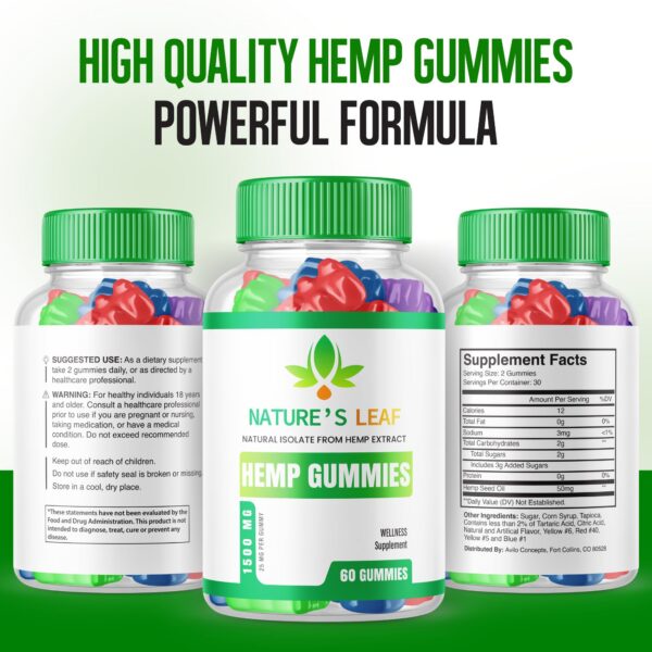 Vista lateral del empaque de Natures Leaf Gummies