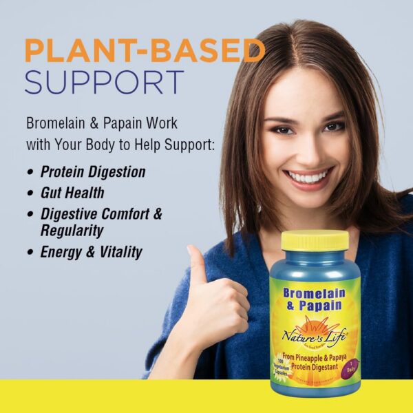Etiqueta lateral de Nature's Life Bromelina y Papaina