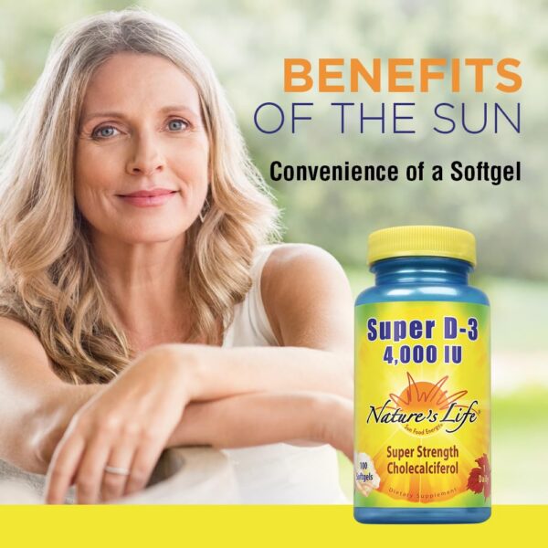 Vista lateral de la caja Nature's Life D-3 4000 UI