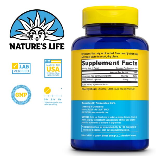 Etiqueta frontal Nature's Life Kelp islandés 41 mg