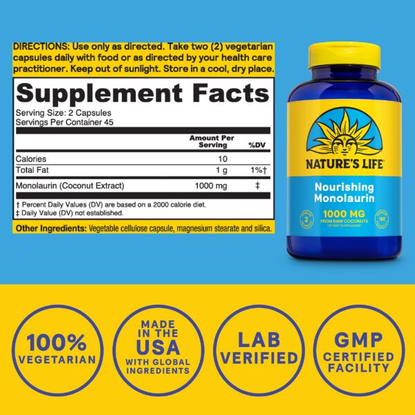 Frasco Nature's Life Monolaurin 1000 mg