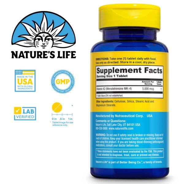 Etiqueta de ingredientes Nature's Life K2 MK4